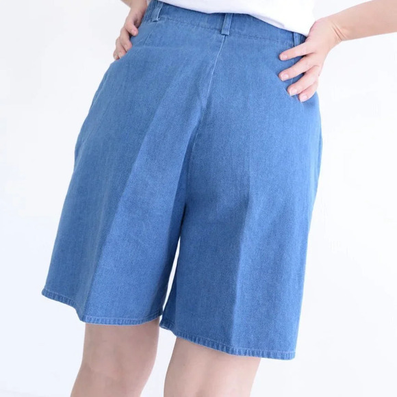 Vintage Breamar Blue  Chambray 100% Cotton Bermuda Shorts Size 8 - Picture 4 of 15
